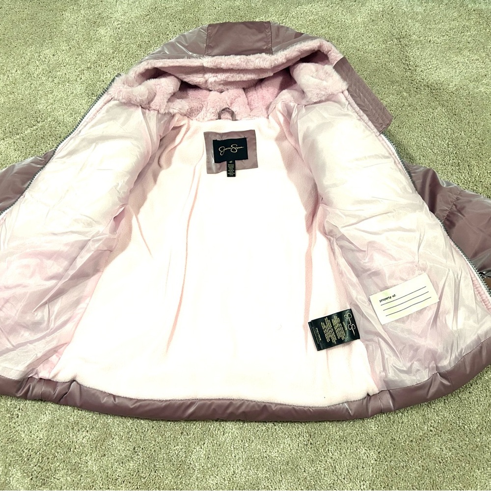 NWT Jessica Simpson Girls Mauve Puffer Jacket Coat w/ Coin Purse Belt Sz. 4T New - Picture 5 of 10